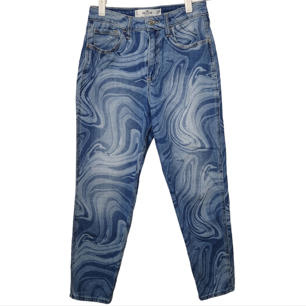Hollister Juniors Size 3R Curvy High Rise Stretch Groovy Marble Print Mom Jeans